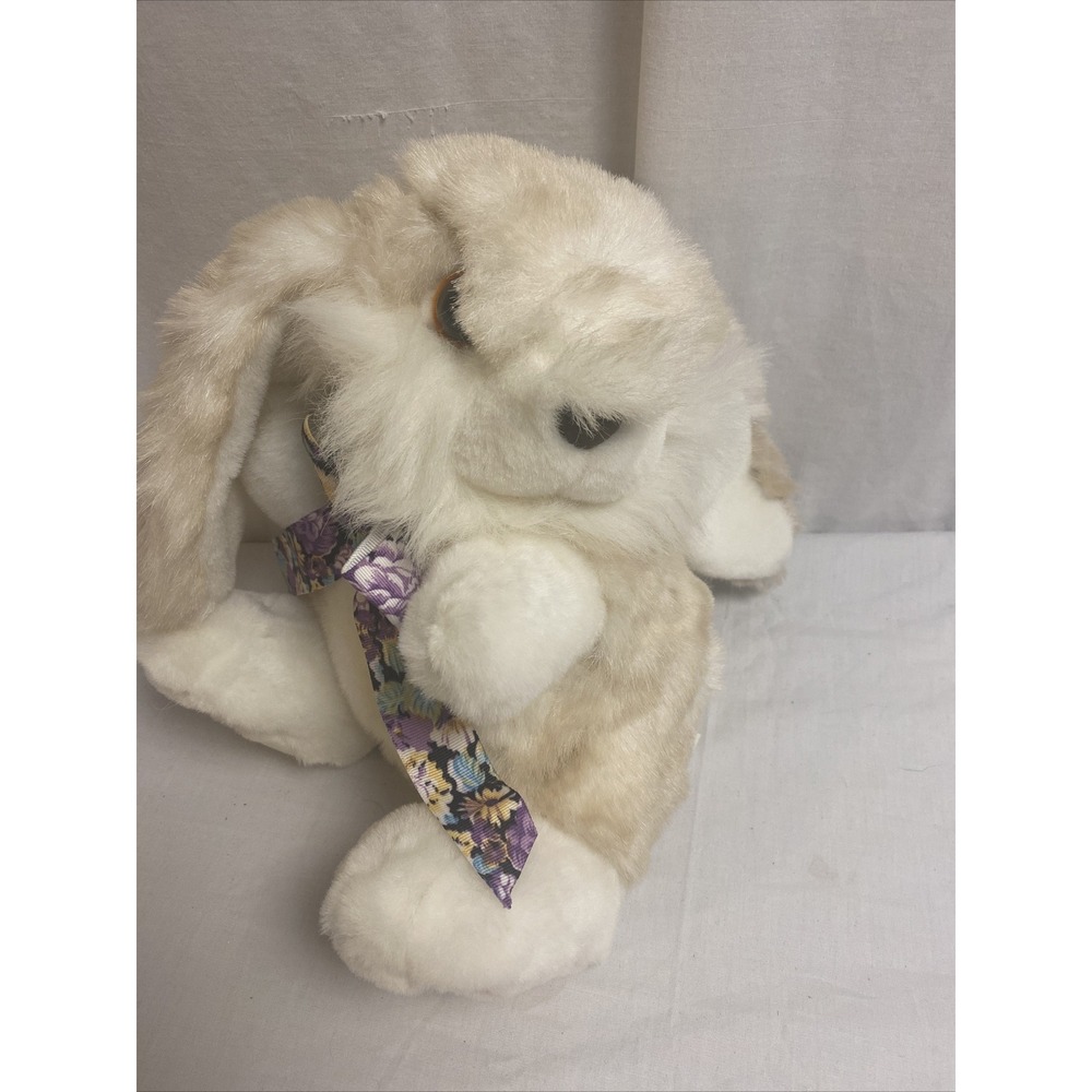 Dan Dee Plush Stuffed Bunny Two Tone Tan White Rabbit 8.5" Soft  Bow Easter